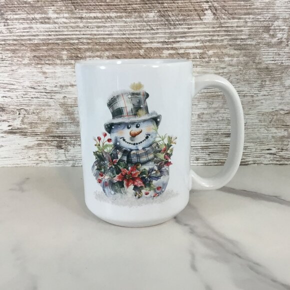Plaid Snowman Winter Mug 15 oz Ceramic Coffee Cup - Picture 5 of 5